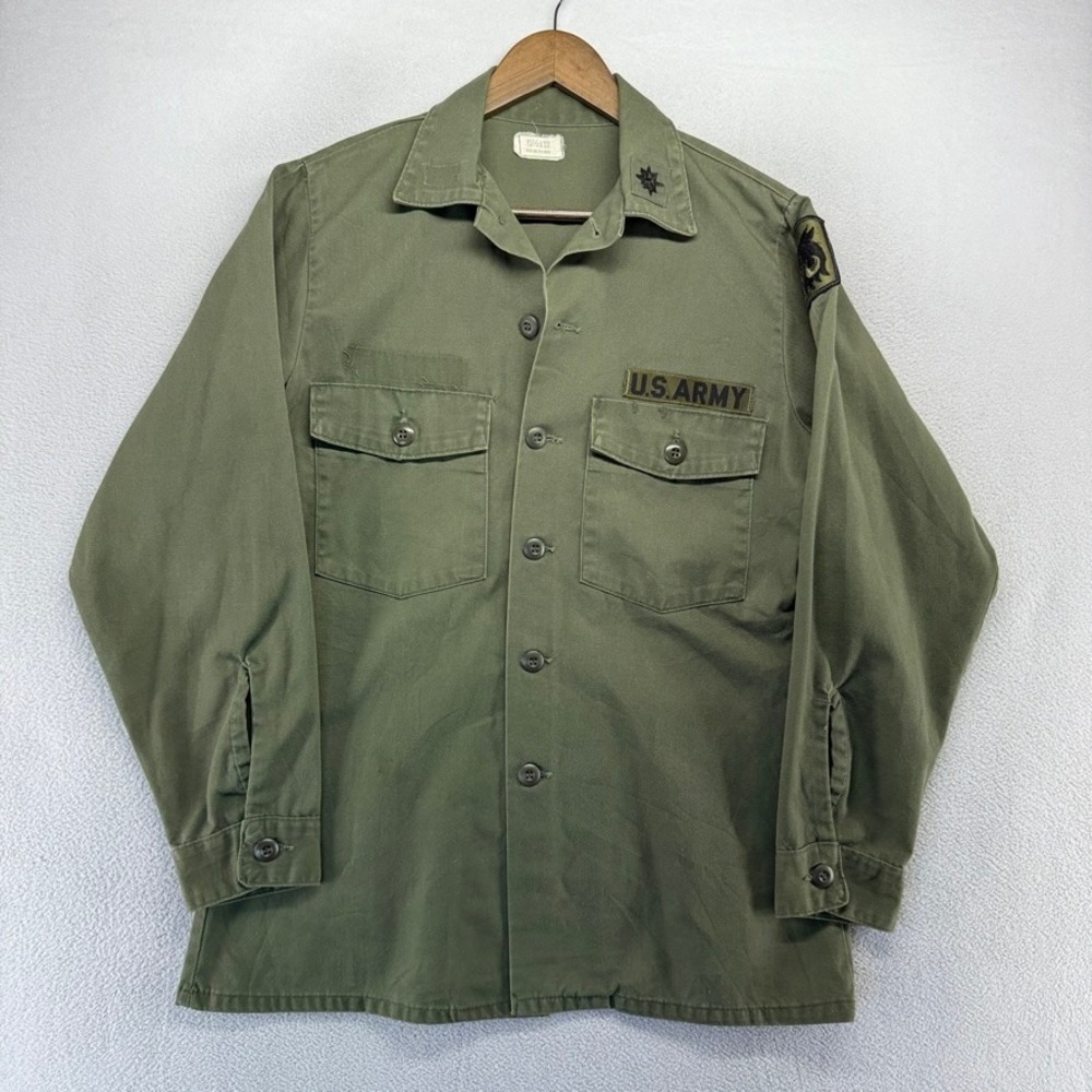 VIntage OG 507 Military Shirt Mens Medium 15.5x33 Green Military Uniform Army